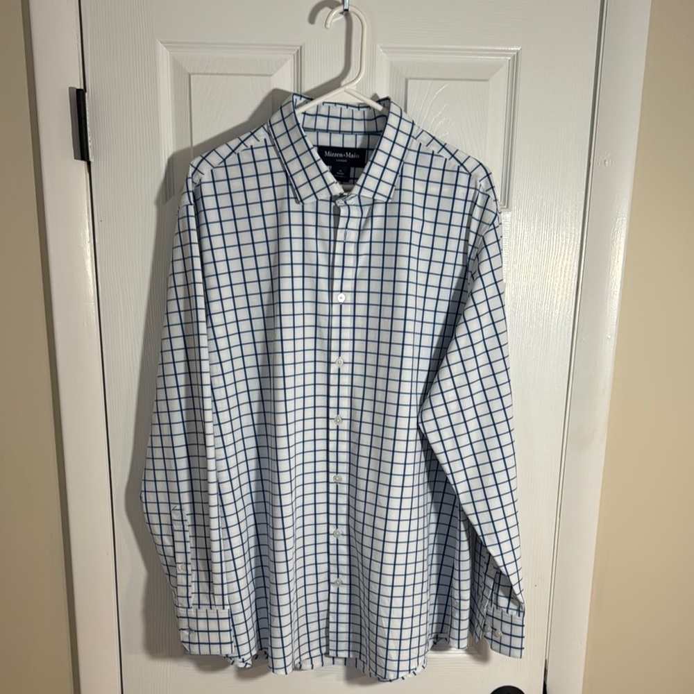 Mizzen + Main Men's Blue Checkered Shirt XL Classic Fit EUC